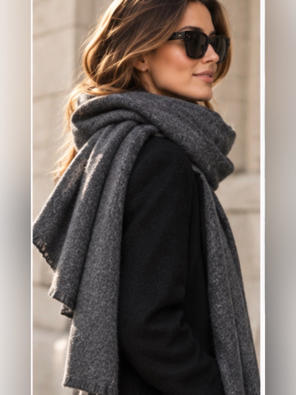 NWT Nordstrom 70% Wool 30% Cashmere Oversized Scarf Gray Charcoal 76”